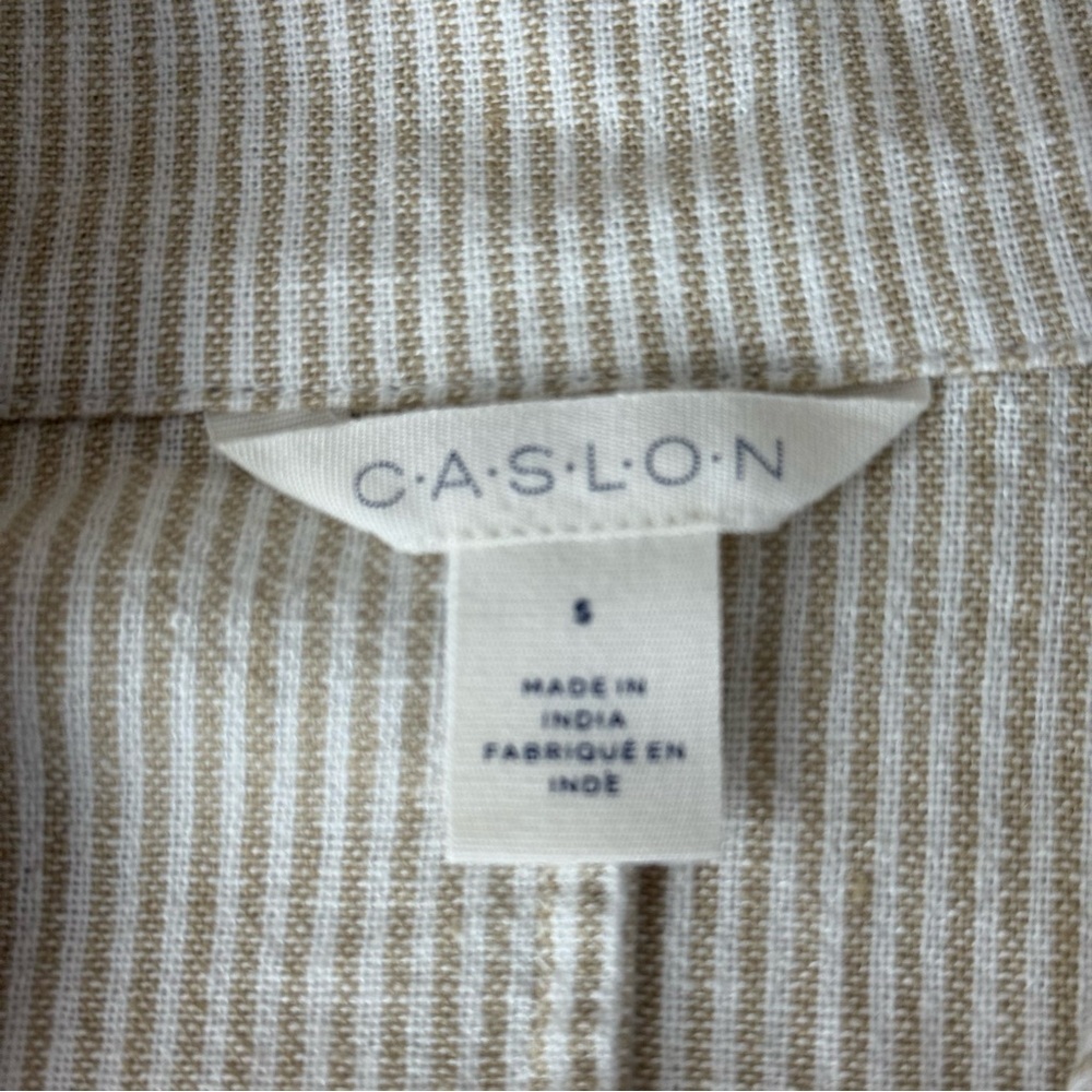 NWT Caslon Stripe Long Sleeve Linen Blend Romper Tan Safari - White Leah‎ Stripe - Picture 10 of 12